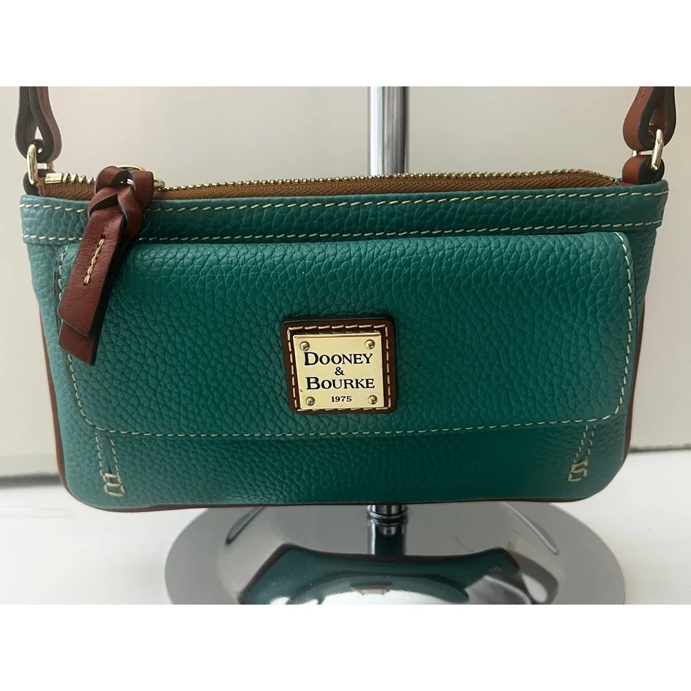 Dooney‎ Bourke Pebble Grain Leather Teal Crossbody Bag Small Purse 1975 - Picture 3 of 9